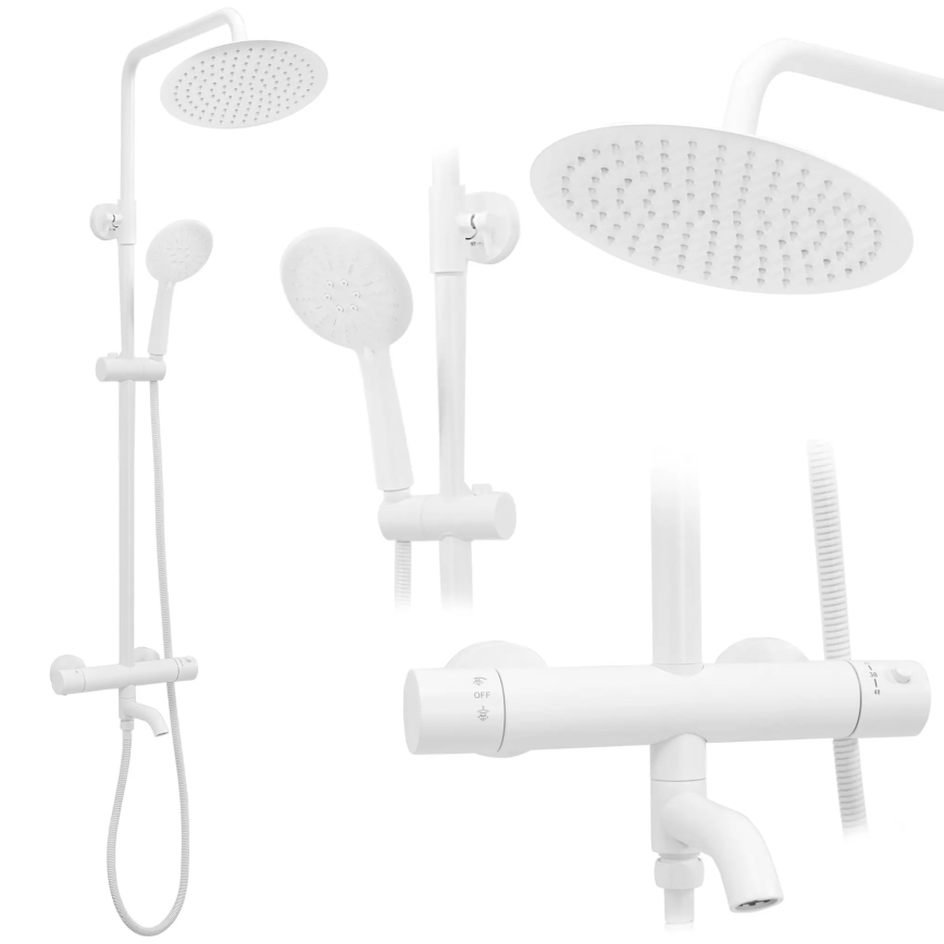 REA-P6608 - Set de duș cu baterie termostatică LUNGO, alb mat