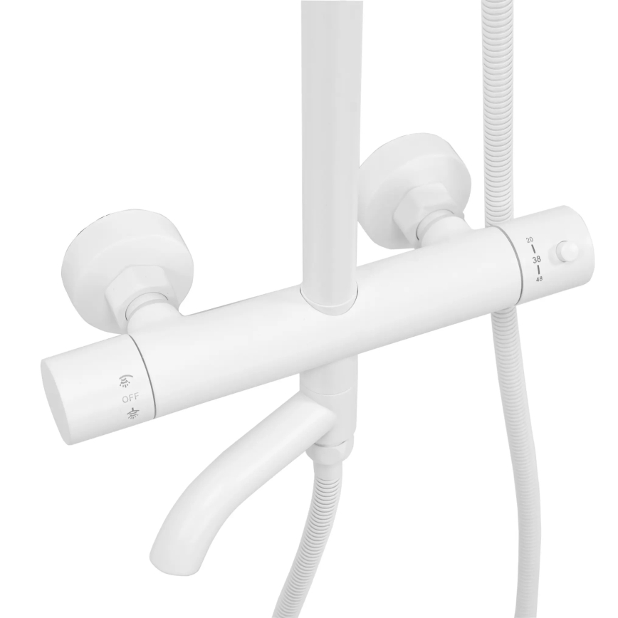 REA-P6608 - Set de duș cu baterie termostatică LUNGO, alb mat