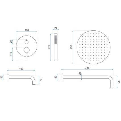 REA-P6609 - Set de duș cu baterie încastrată LUNGO, finisaj auriu periat