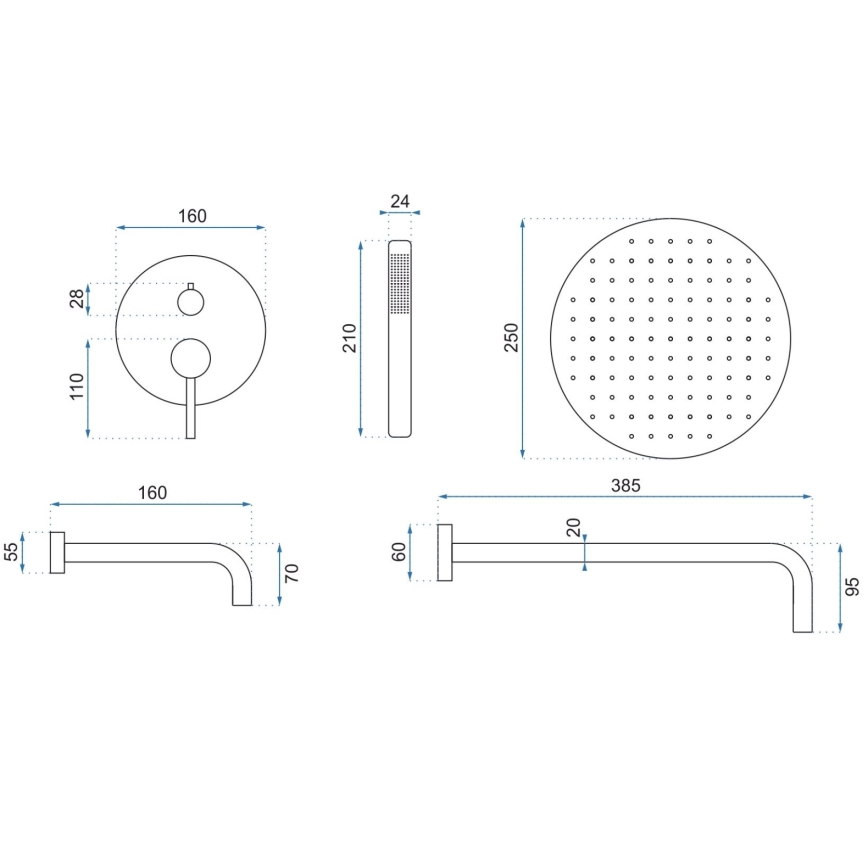 REA-P6609 - Set de duș cu baterie încastrată LUNGO, finisaj auriu periat