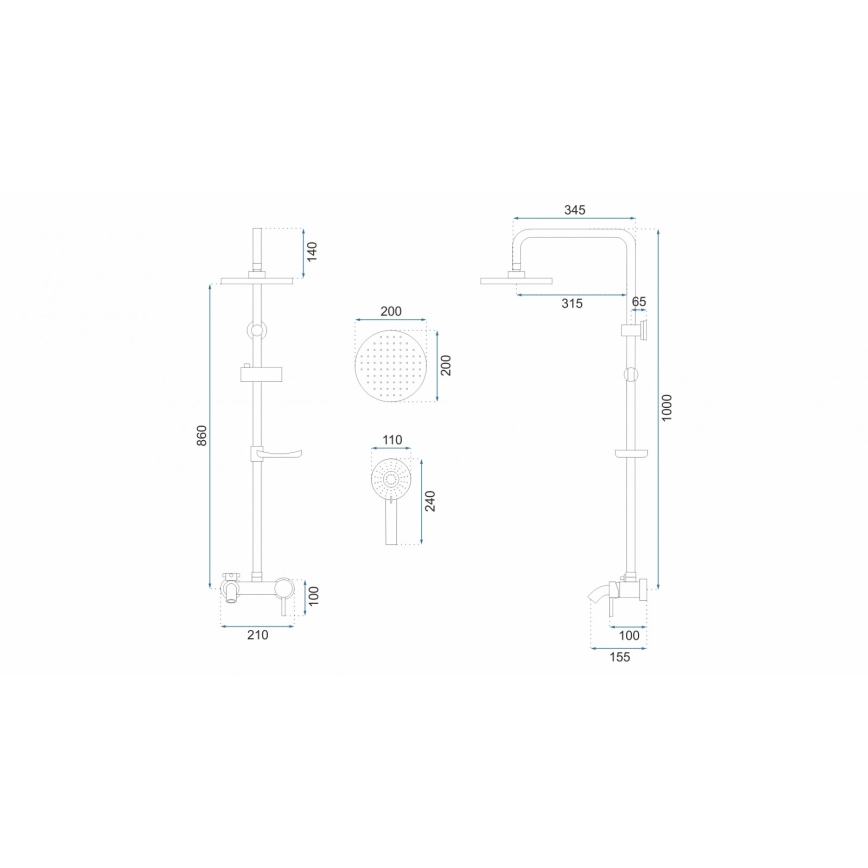 REA-P7006 - Set de duș LUIS cu baterie, auriu