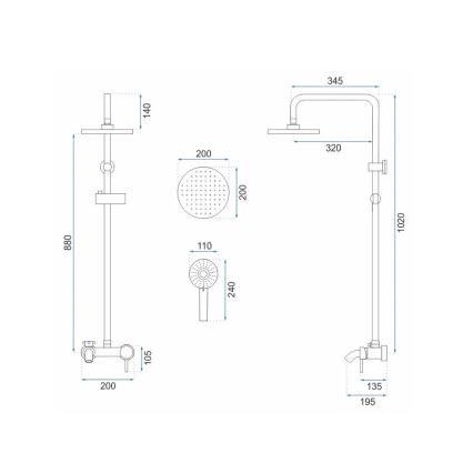REA-P7051 - Set de duș cu baterie LUIS, auriu periat