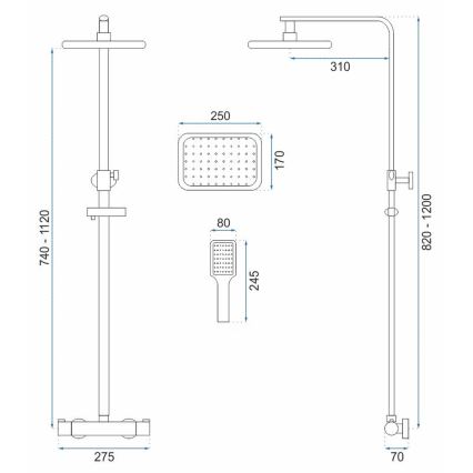 REA-P7100 - Set de duș TOM cu baterie termostatică, crom lucios