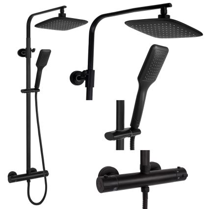 REA-P7101 - Set de duș cu baterie termostatică TOM, negru mat