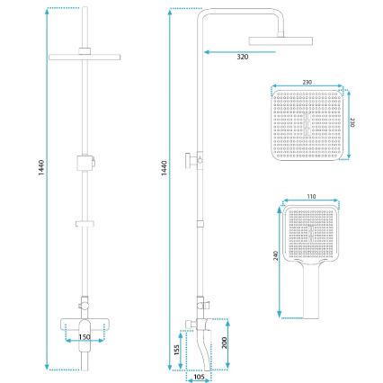 REA-P7841 - Set de duș ARGUS cu baterie, finisaj auriu periat
