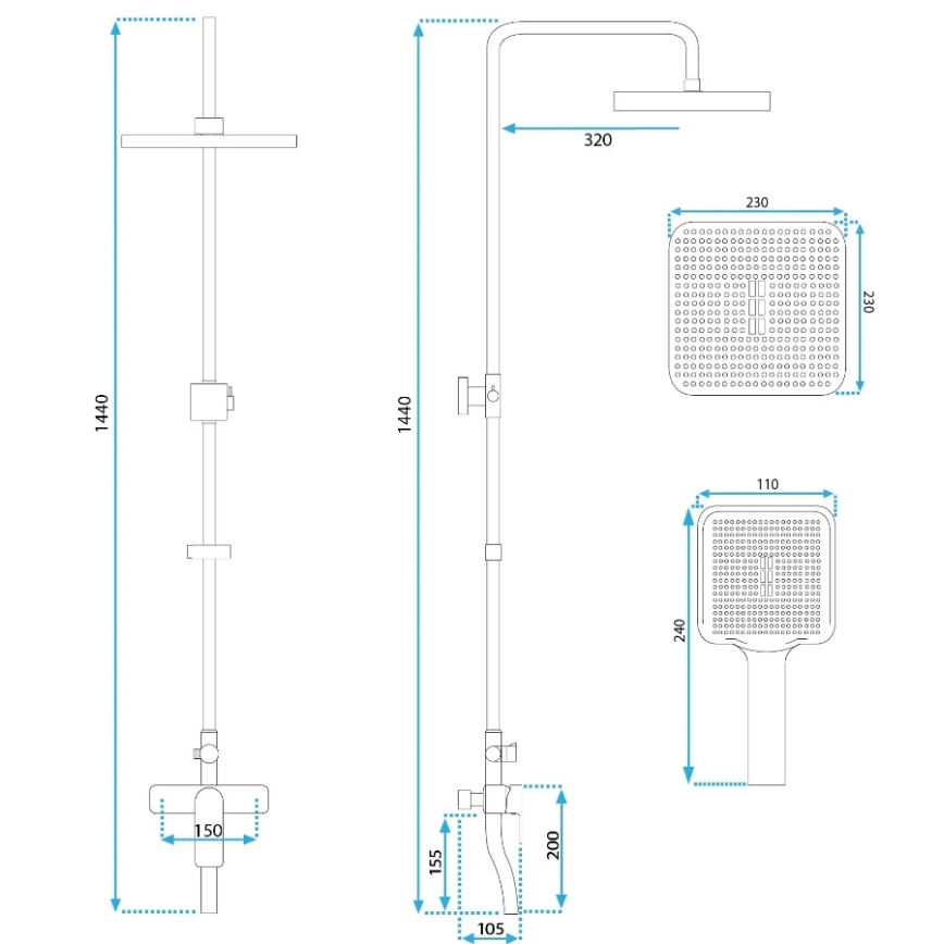 REA-P7841 - Set de duș ARGUS cu baterie, finisaj auriu periat