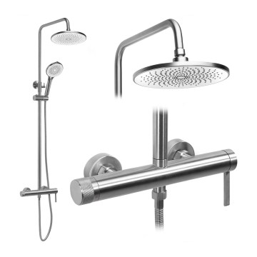 REA-P9498 - Set de duș RIVO cu baterie, din oțel periat