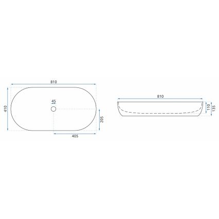 REA-U0563 - Lavoar pentru blat CLEO 41 x 81 cm, ceramică, alb lucios