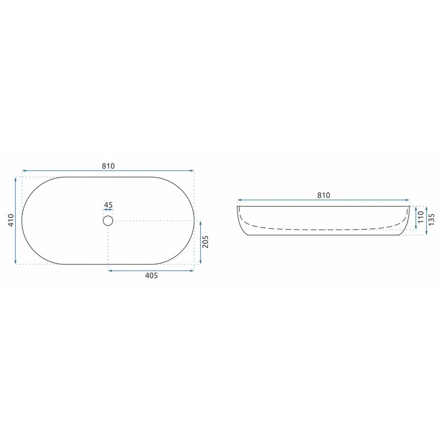 REA-U0563 - Lavoar pentru blat CLEO 41 x 81 cm, ceramică, alb lucios