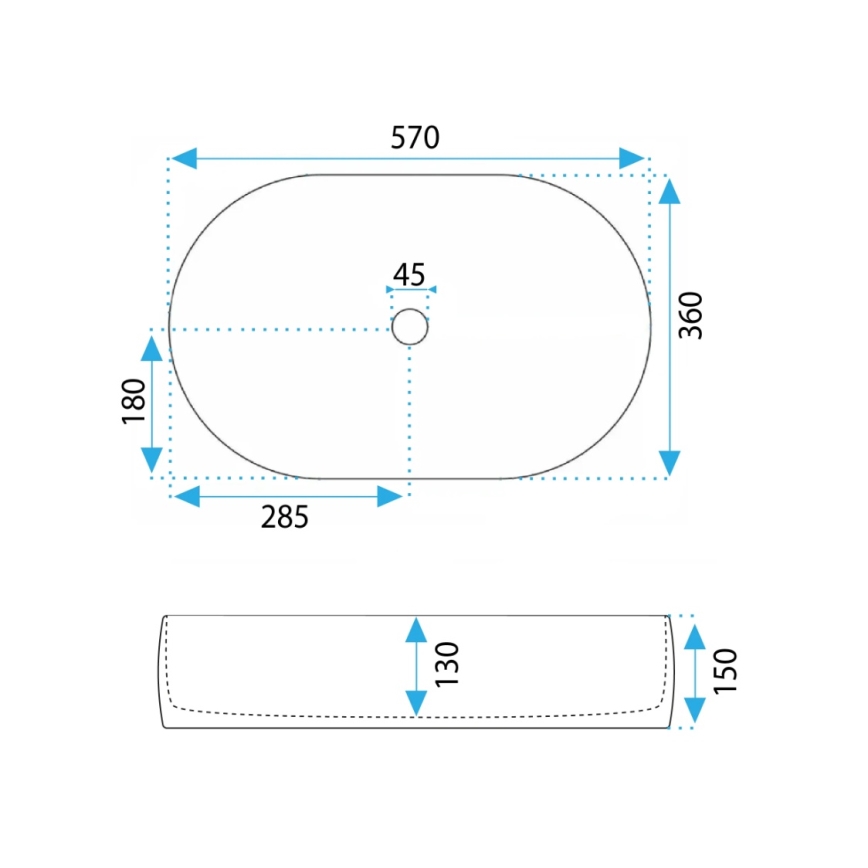 REA-U0600 - Lavoar pentru blat ALMA 36x57 cm ceramică/alb lucios