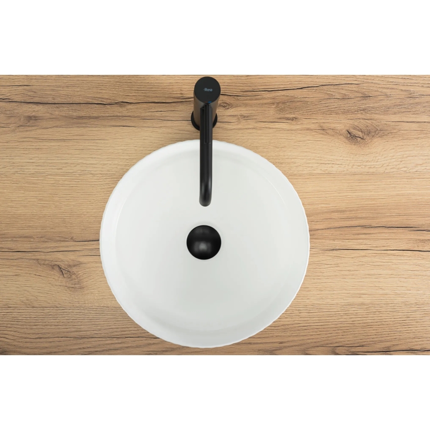 REA-U0601 - Lavoar pentru blat DELIA, 36 cm, alb lucios/imitație de piatră
