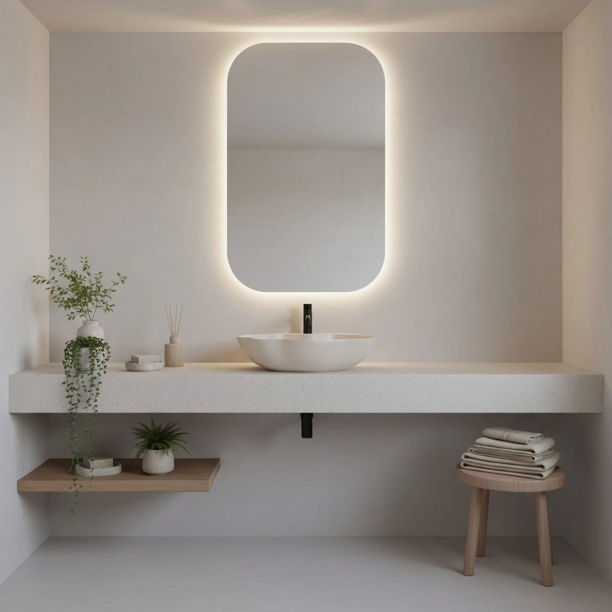 REA-U0617 - Lavoar pentru blat PEARL 38x50,5 cm ceramică/bej/imitație de piatră