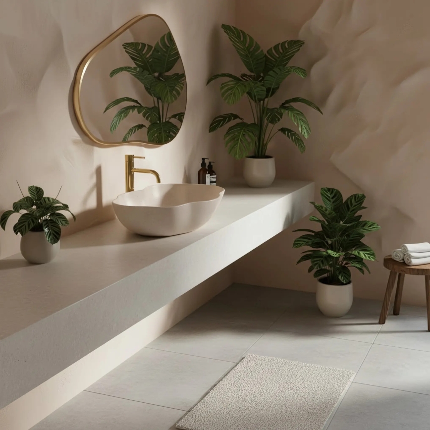 REA-U0617 - Lavoar pentru blat PEARL 38x50,5 cm ceramică/bej/imitație de piatră