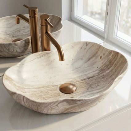 REA-U0618 - Lavoar PEARL pentru blat 38x50,5 cm ceramică/bej/imitație de piatră