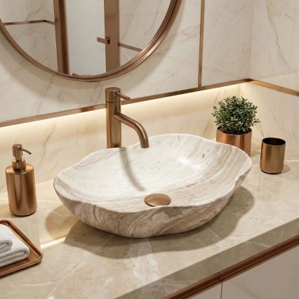 REA-U0618 - Lavoar PEARL pentru blat 38x50,5 cm ceramică/bej/imitație de piatră