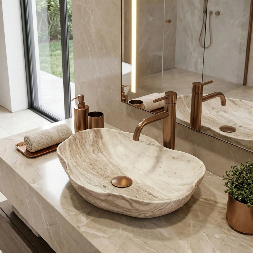 REA-U0618 - Lavoar PEARL pentru blat 38x50,5 cm ceramică/bej/imitație de piatră