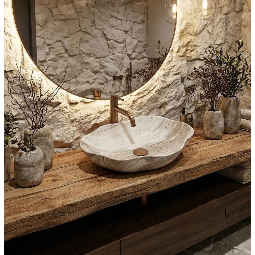 REA-U0618 - Lavoar PEARL pentru blat 38x50,5 cm ceramică/bej/imitație de piatră