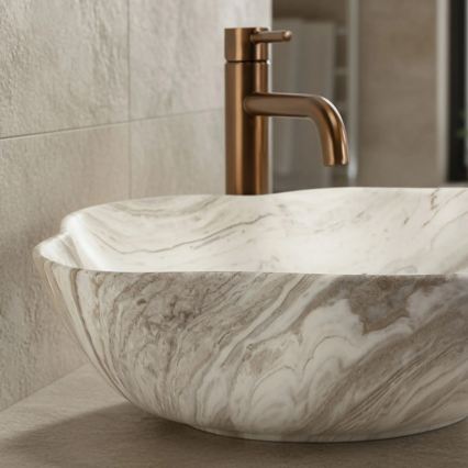 REA-U0618 - Lavoar PEARL pentru blat 38x50,5 cm ceramică/bej/imitație de piatră