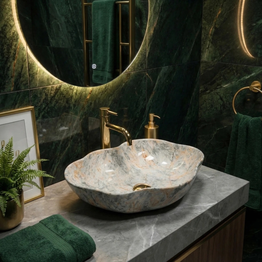 REA-U0620 - Lavoar pentru blat PEARL 38x50,5 cm ceramică/gri/bej/imitație de piatră