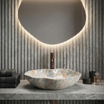 REA-U0620 - Lavoar pentru blat PEARL 38x50,5 cm ceramică/gri/bej/imitație de piatră