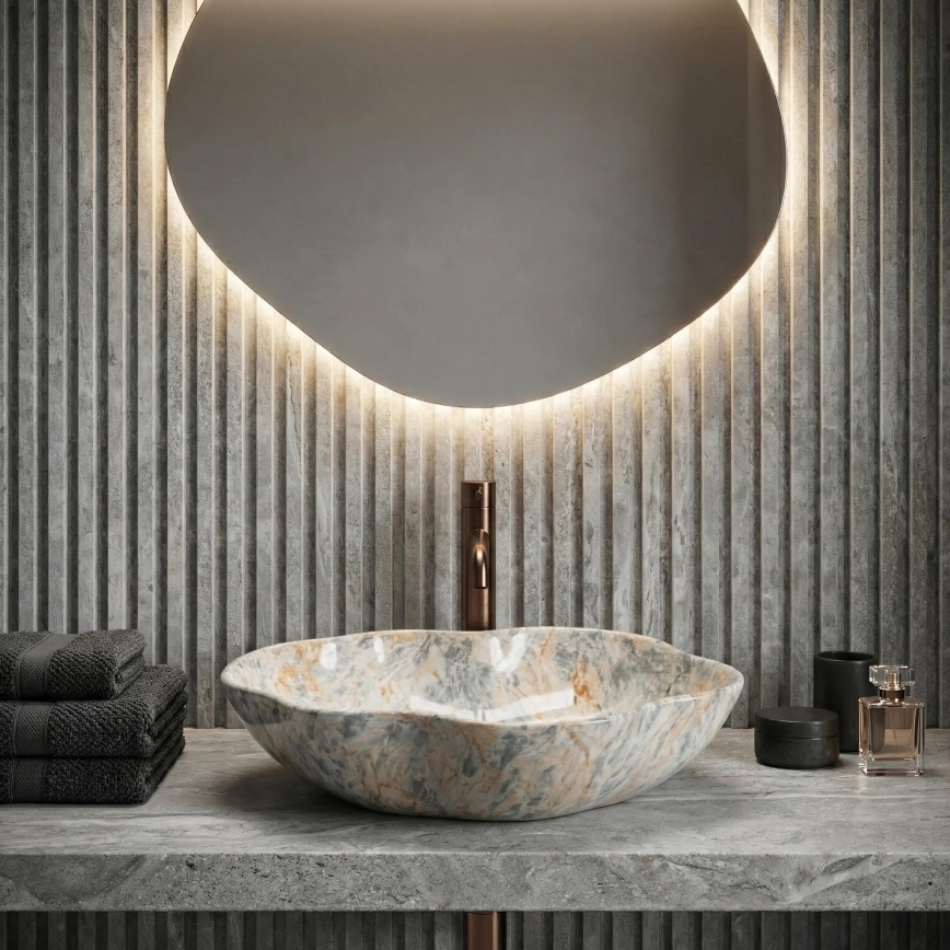 REA-U0620 - Lavoar pentru blat PEARL 38x50,5 cm ceramică/gri/bej/imitație de piatră