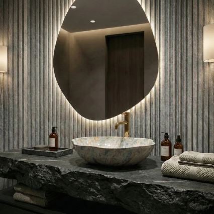 REA-U0620 - Lavoar pentru blat PEARL 38x50,5 cm ceramică/gri/bej/imitație de piatră