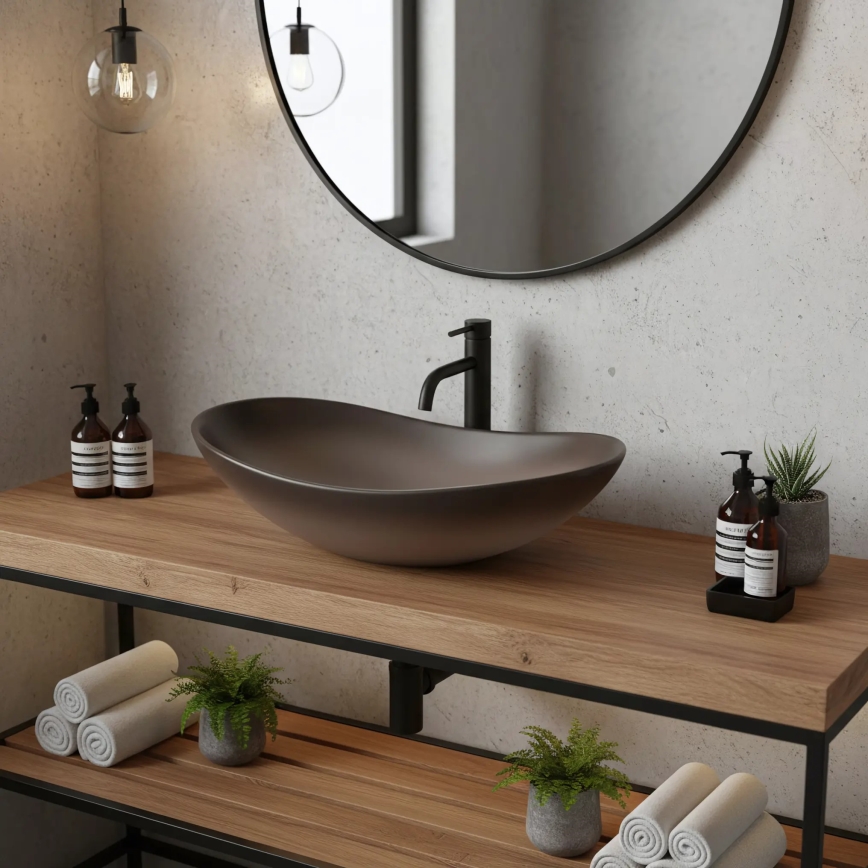 REA-U0626 - Lavoar pentru montaj pe blat ROYAL 36x62 cm ceramică/maro