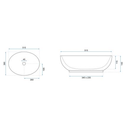 REA-U0627 - Lavoar pentru blat CAROLA 39 x 51,5 cm ceramică/bej/maro