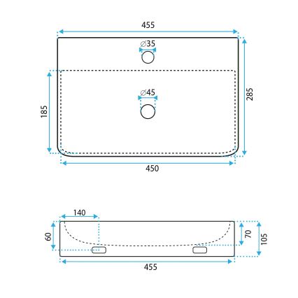 REA-U0630 - Lavoar NAOMI 28,5 x 45,5 cm, ceramică, alb, pentru montaj pe blat sau suspendat