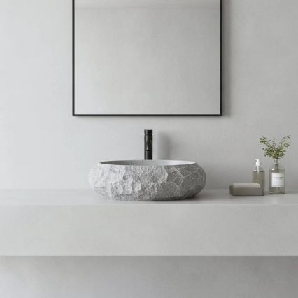REA-U0633 - Lavoar pentru blat MIKA GABRO 38 x 50 cm gri/imitație de piatră