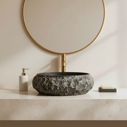 REA-U0634 - Lavoar pentru blat MIKA GABRO 38x50 cm, negru/imitație de piatră