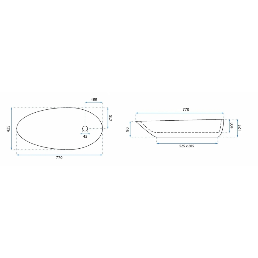 REA-U1500 - Lavoar pentru blat GRETA, 42,5 x 77 cm, ceramică, alb lucios