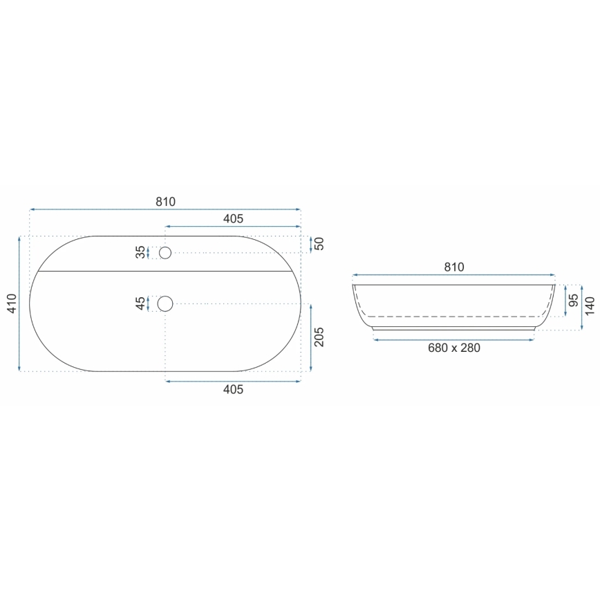 REA-U2541 - Lavoar AURA pentru blat, 41 x 81 cm, din ceramică, alb lucios