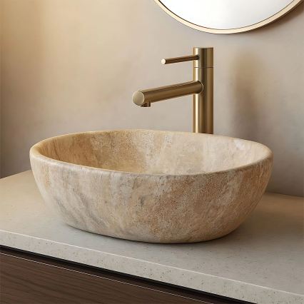 REA-U3000 - Lavoar pentru blat AMELIA 34,5x48 cm ceramică/bej/imitație de piatră