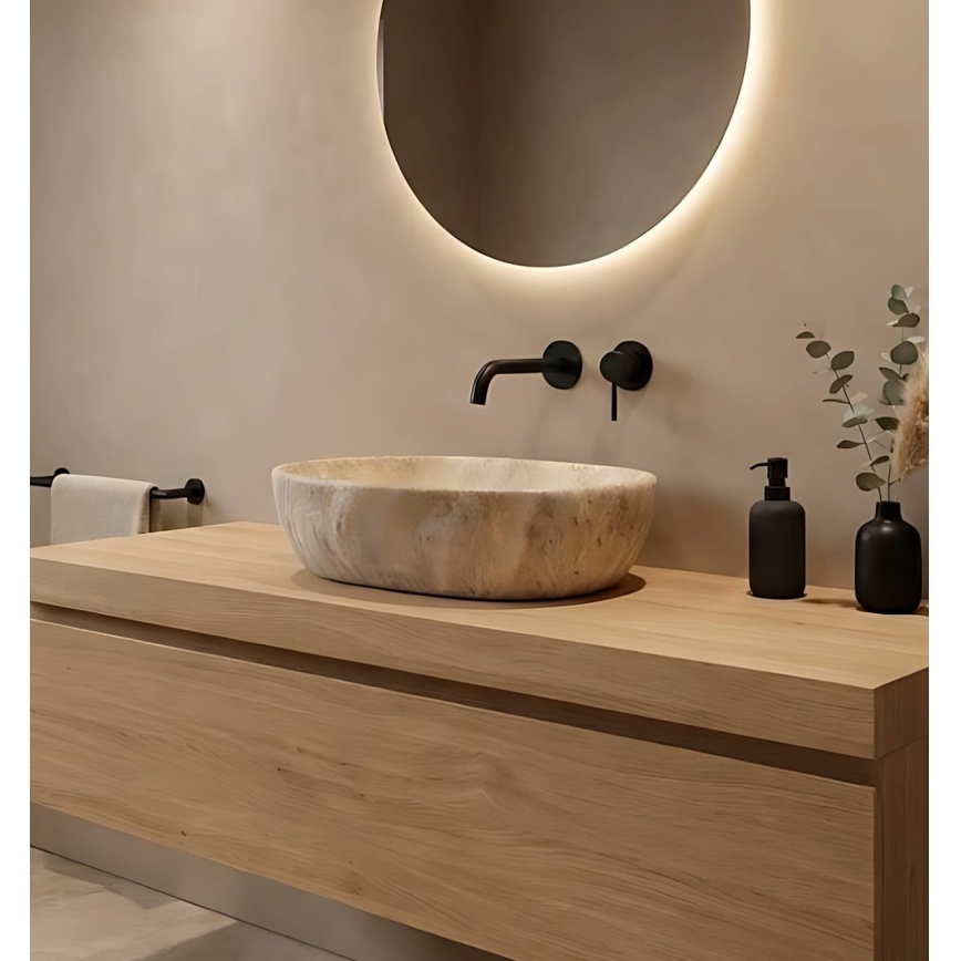REA-U3000 - Lavoar pentru blat AMELIA 34,5x48 cm ceramică/bej/imitație de piatră