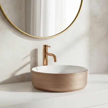 REA-U3303 - Lavoar pentru montare pe blat SAMI, Ø 37 cm, ceramică, alb/auriu