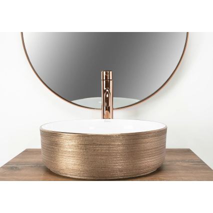 REA-U3303 - Lavoar pentru montare pe blat SAMI, Ø 37 cm, ceramică, alb/auriu