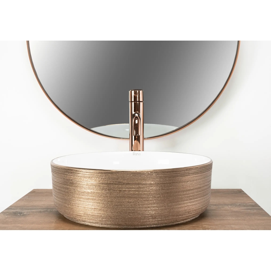 REA-U3303 - Lavoar pentru montare pe blat SAMI, Ø 37 cm, ceramică, alb/auriu