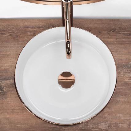 REA-U3303 - Lavoar pentru montare pe blat SAMI, Ø 37 cm, ceramică, alb/auriu