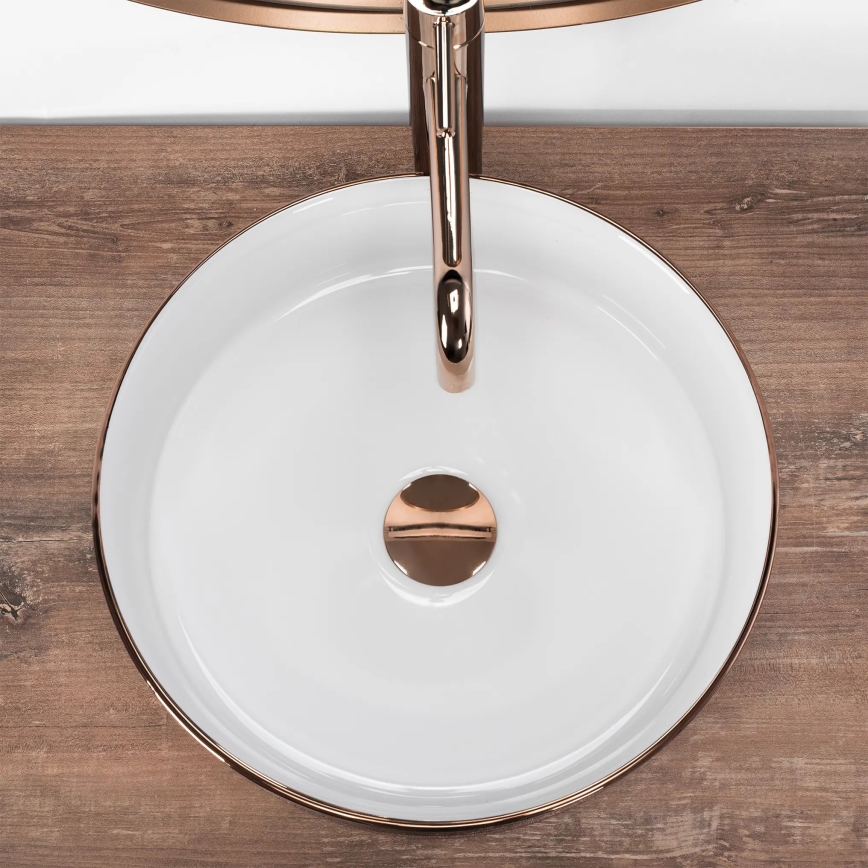 REA-U3303 - Lavoar pentru montare pe blat SAMI, Ø 37 cm, ceramică, alb/auriu