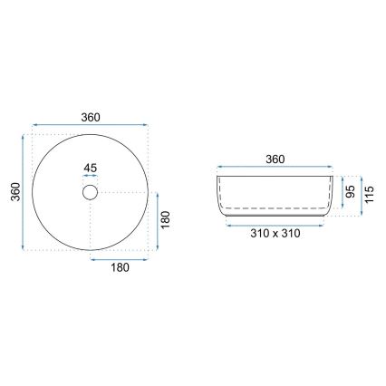 REA-U3303 - Lavoar pentru montare pe blat SAMI, Ø 37 cm, ceramică, alb/auriu