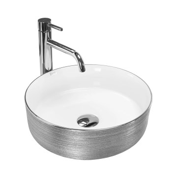 REA-U3304 - Lavoar de așezat pe blat SAMI, Ø 36 cm, ceramică, alb/argintiu