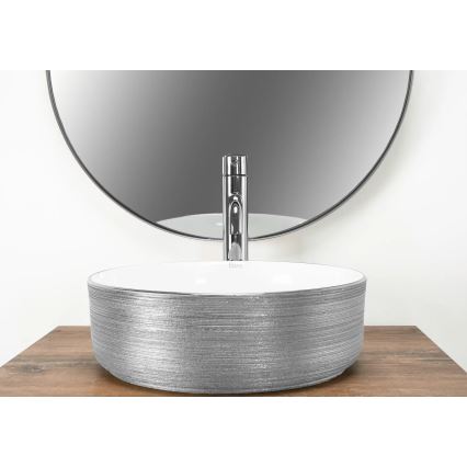 REA-U3304 - Lavoar de așezat pe blat SAMI, Ø 36 cm, ceramică, alb/argintiu