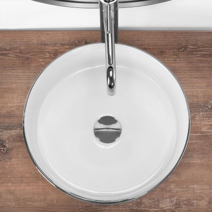 REA-U3304 - Lavoar de așezat pe blat SAMI, Ø 36 cm, ceramică, alb/argintiu