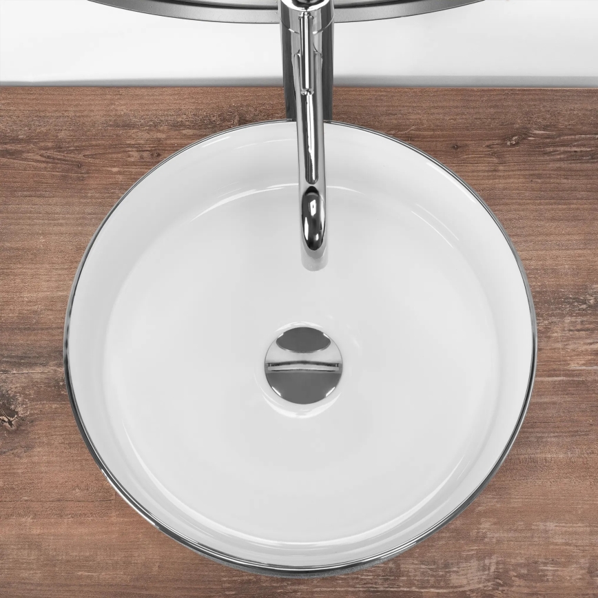 REA-U3304 - Lavoar de așezat pe blat SAMI, Ø 36 cm, ceramică, alb/argintiu