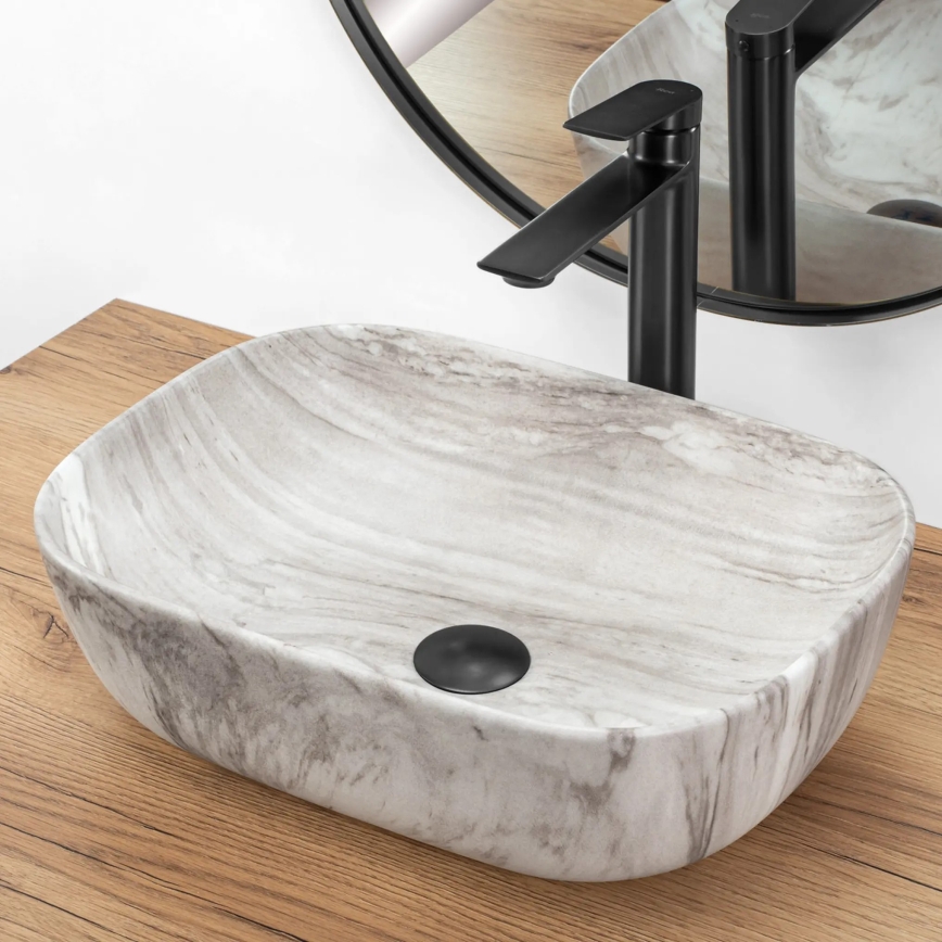 REA-U3324 - Lavoar pentru blat BELINDA 33x46 cm, ceramică, gri, cu aspect de piatră
