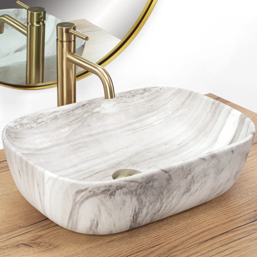 REA-U3324 - Lavoar pentru blat BELINDA 33x46 cm, ceramică, gri, cu aspect de piatră
