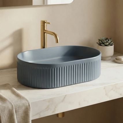 REA-U3535 - Lavoar VANDA pentru montare pe blat 31x49 cm, ceramică/bleumarin închis