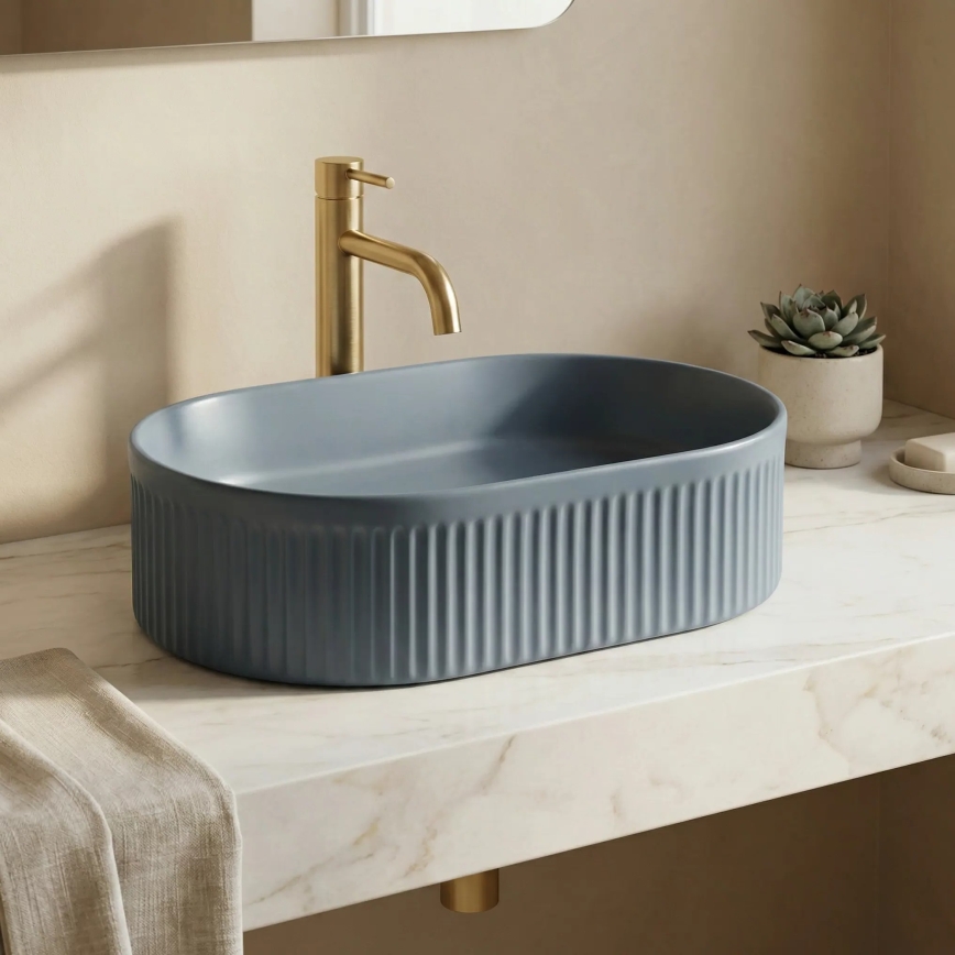 REA-U3535 - Lavoar VANDA pentru montare pe blat 31x49 cm, ceramică/bleumarin închis