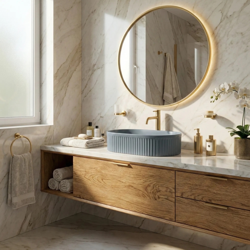REA-U3535 - Lavoar VANDA pentru montare pe blat 31x49 cm, ceramică/bleumarin închis